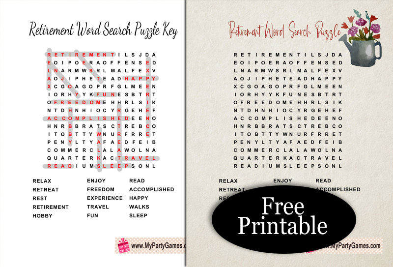 Free Printable Retirement Word Search Puzzle