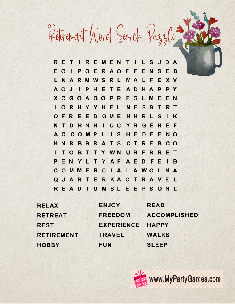 Free Printable Retirement Word Search Puzzle