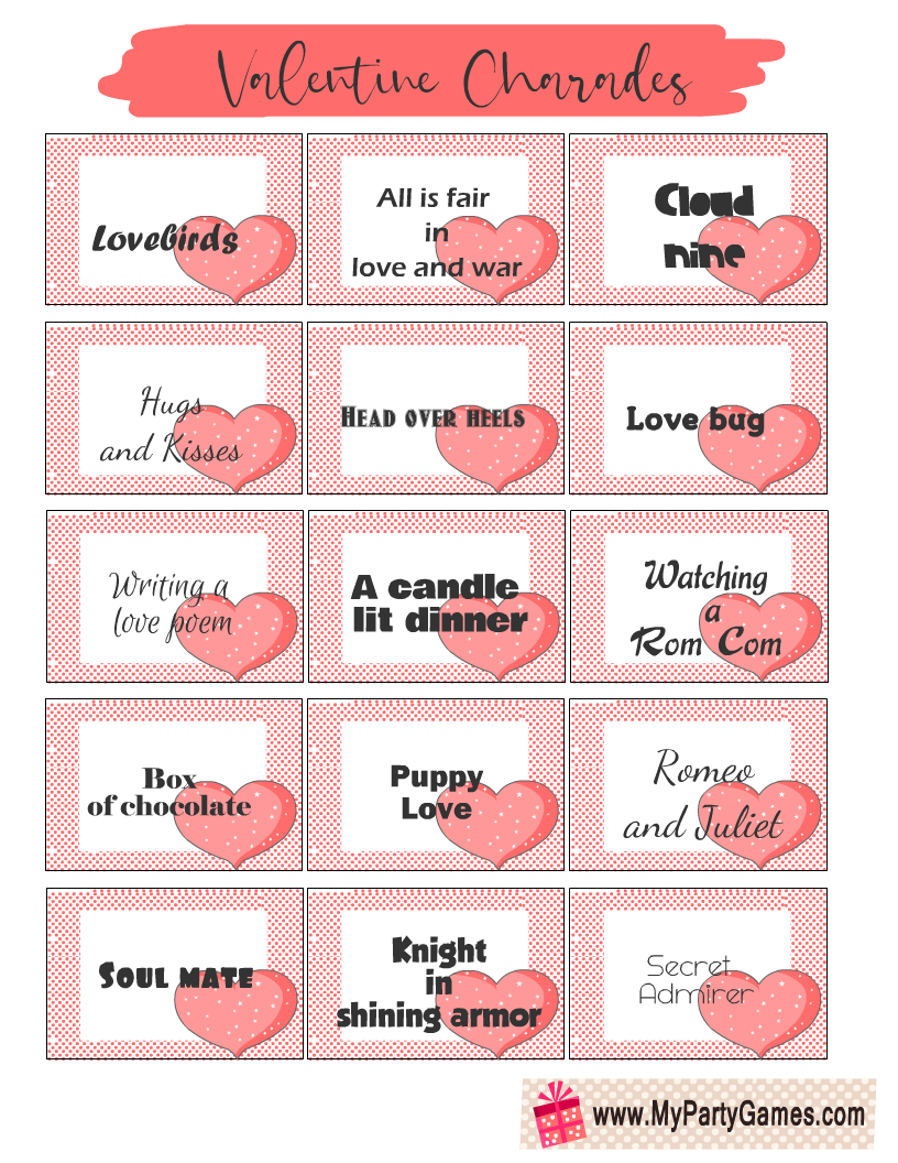 27 Free Printable Valentine's Day Charade Cards 
