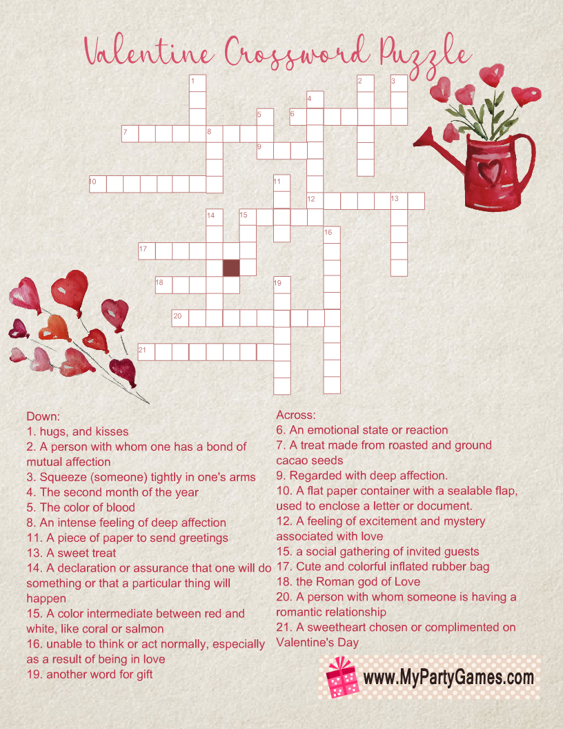 Free Printable Valentine's Day Crossword Puzzle
