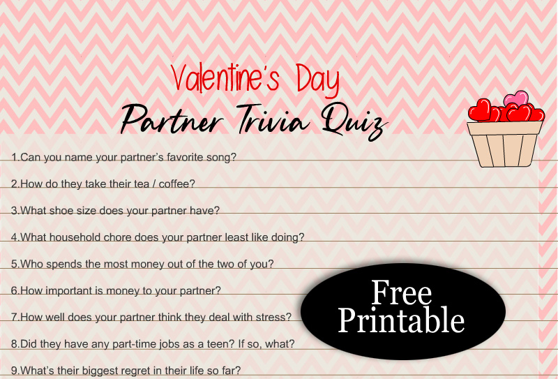 Free Printable Valentine's Day Partner Trivia Quiz