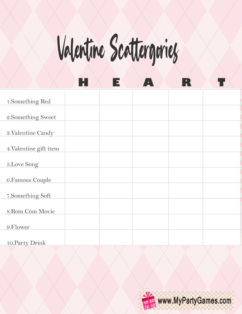 Scattergories inspired Valentine's Day Game (Heart)