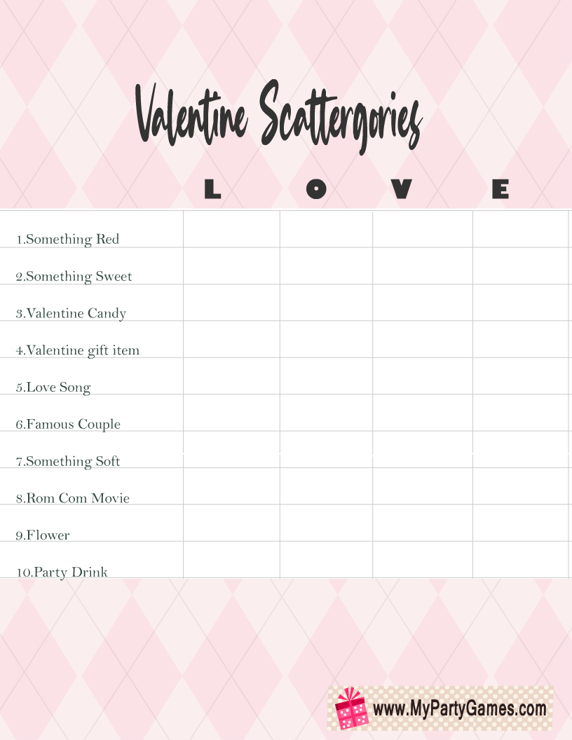 Free Printable Scattergories inspired Valentine's Day Game (Love)