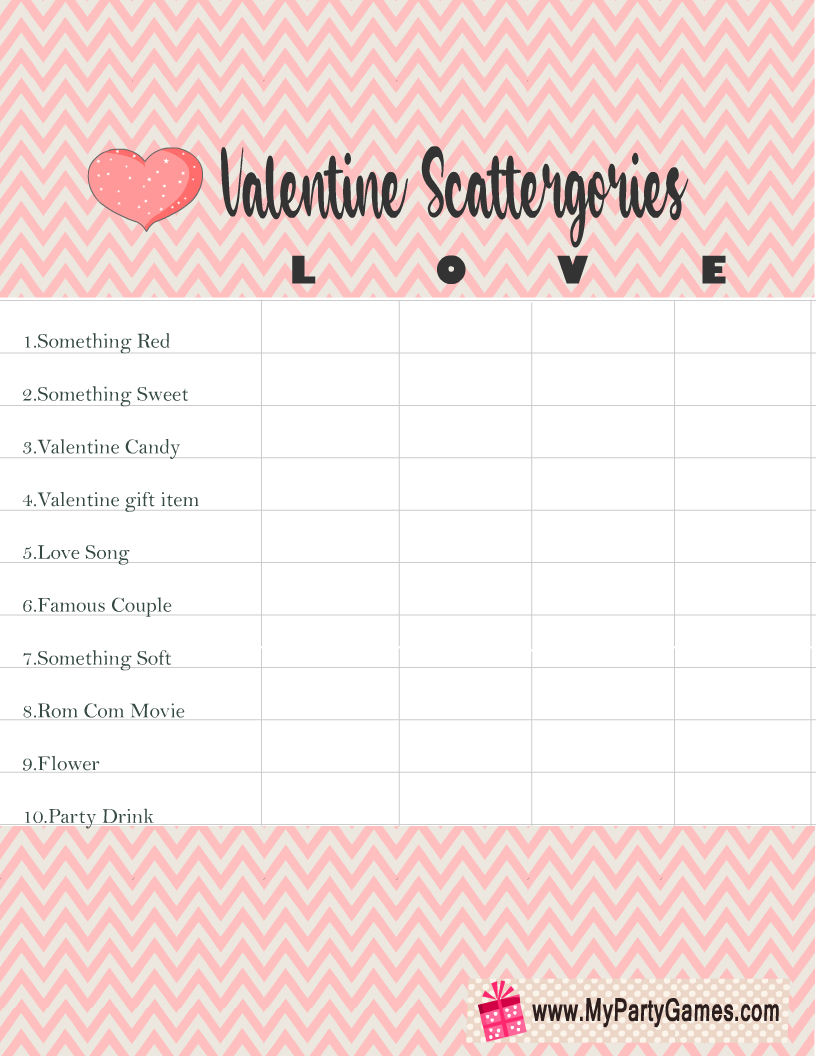Free Printable Scattergories inspired Valentine's Day Game (Love)