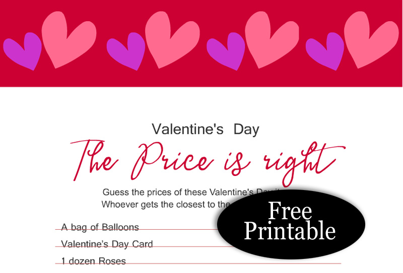 Free Printable Valentine's Day the Price is Right Game