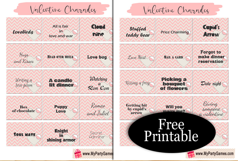 Free Printable Valentine's Day Charade Cards