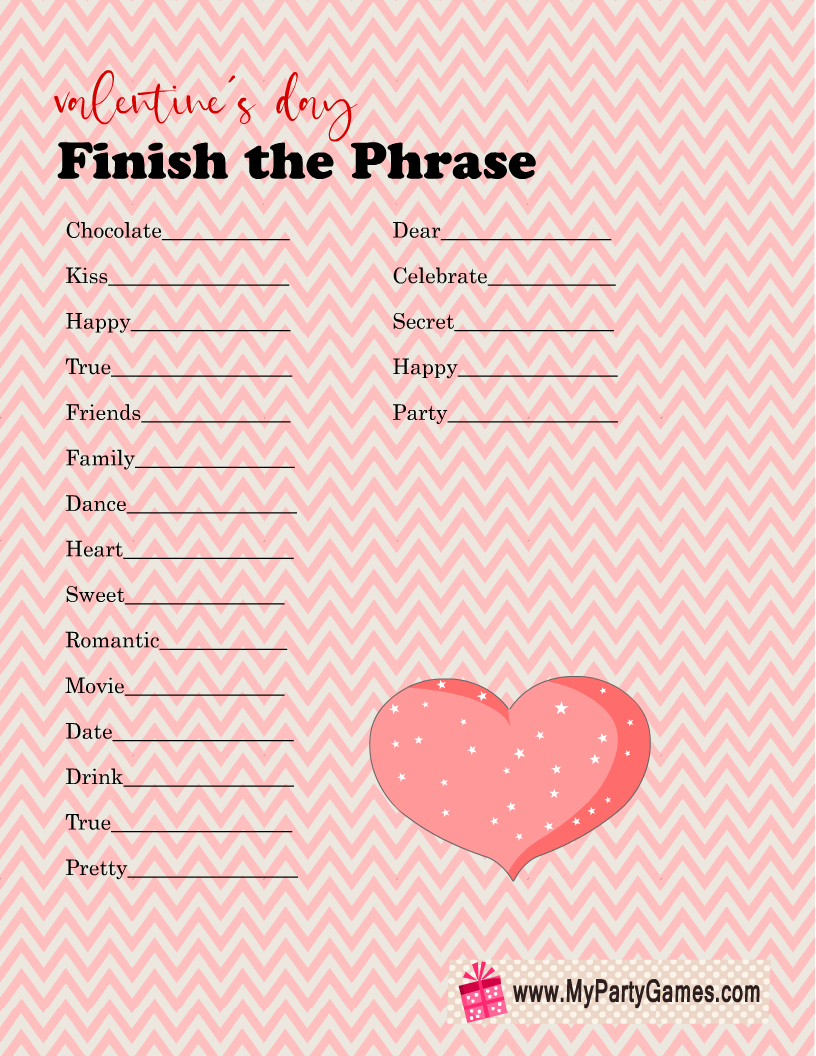 Free Printable Valentine's Day Finish the Phrase Game