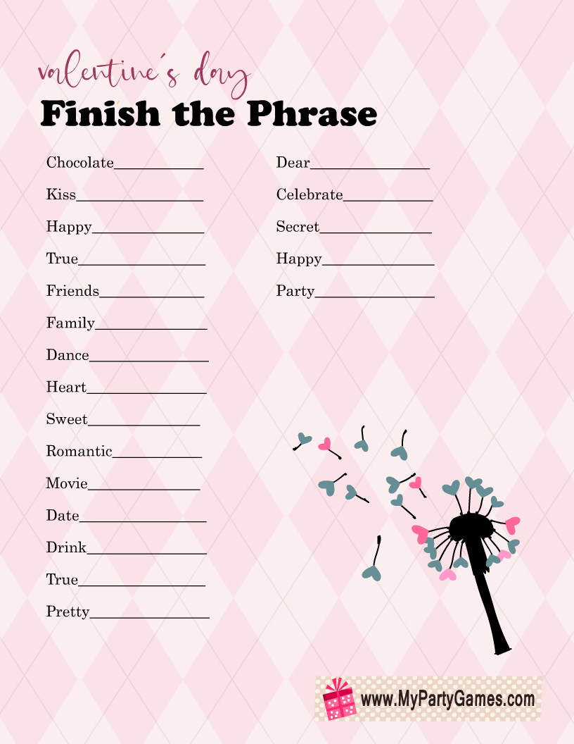 Valentine's Day Finish the Phrase Game Printable