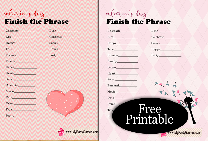 Free Printable Valentine's Day Finish the Phrase Game