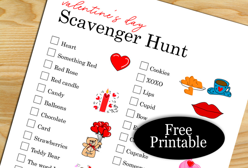 Free Printable Valentine's Day Scavenger Hunt Game for Kids