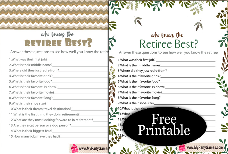 Free Printable Who Knows the Retiree Best? Game