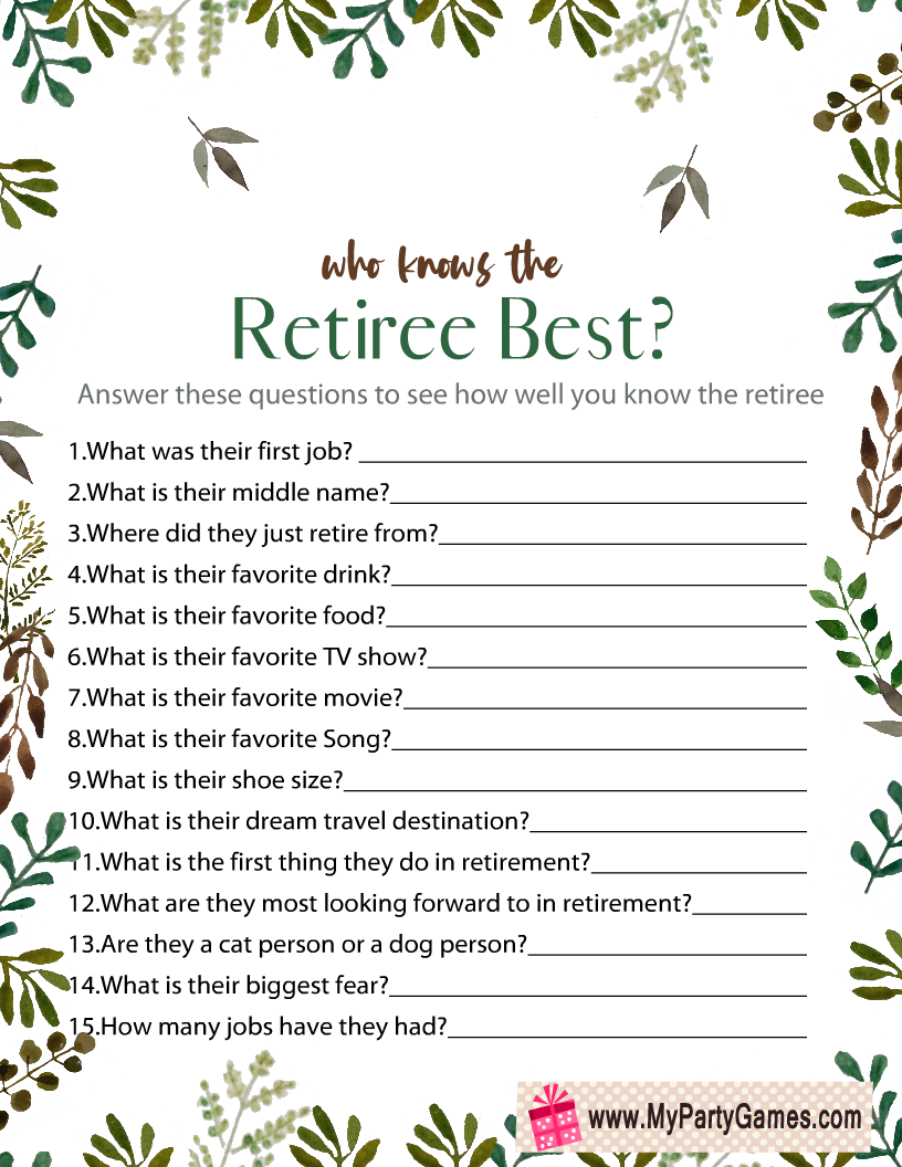 Who Knows the Retiree Best? Game Printable
