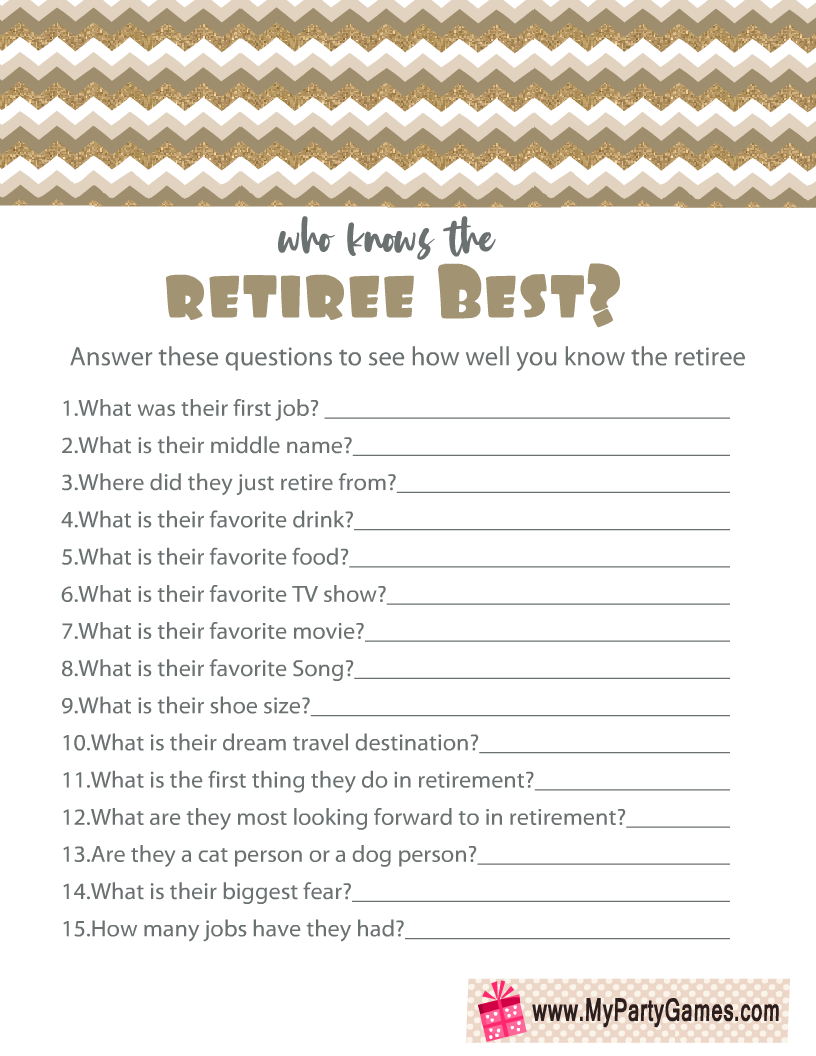 Free Printable Who Knows the Retiree Best? Game