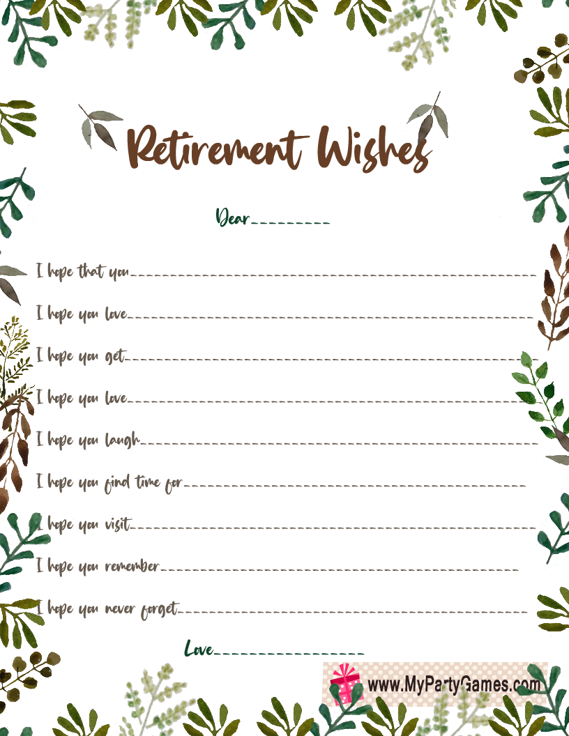 Retirement Wishes Game Card Free Printable