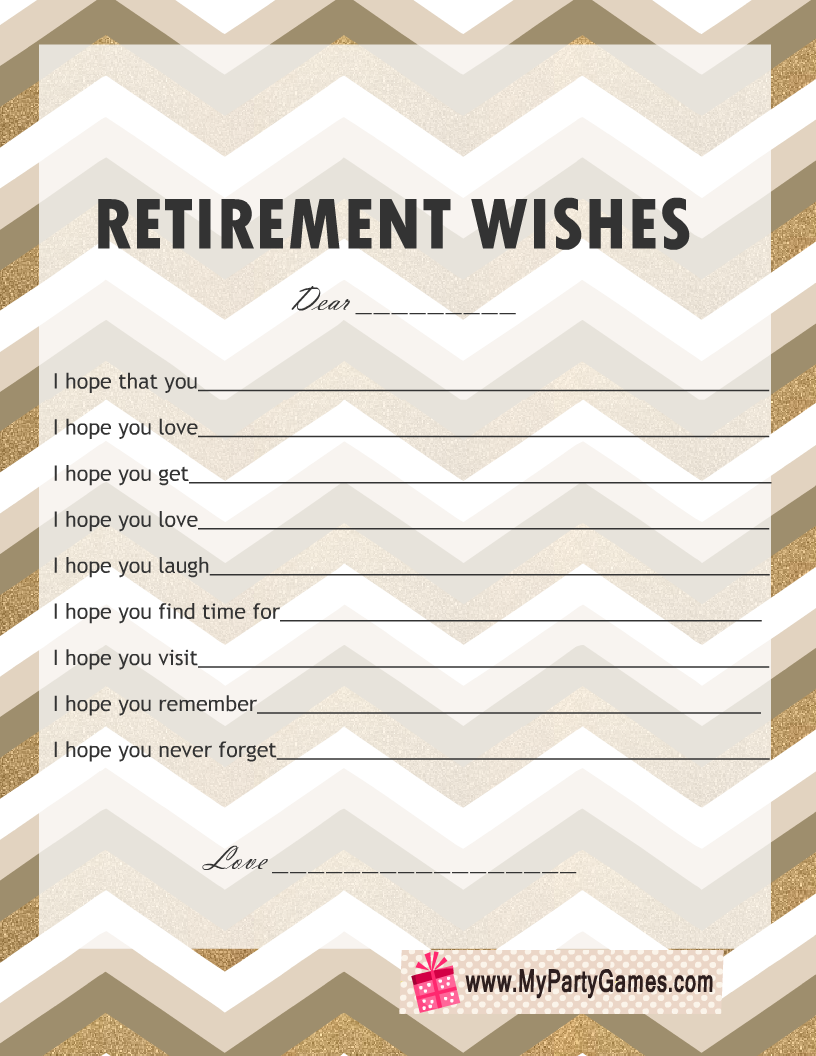 Printable Retirement Wishes Game Card