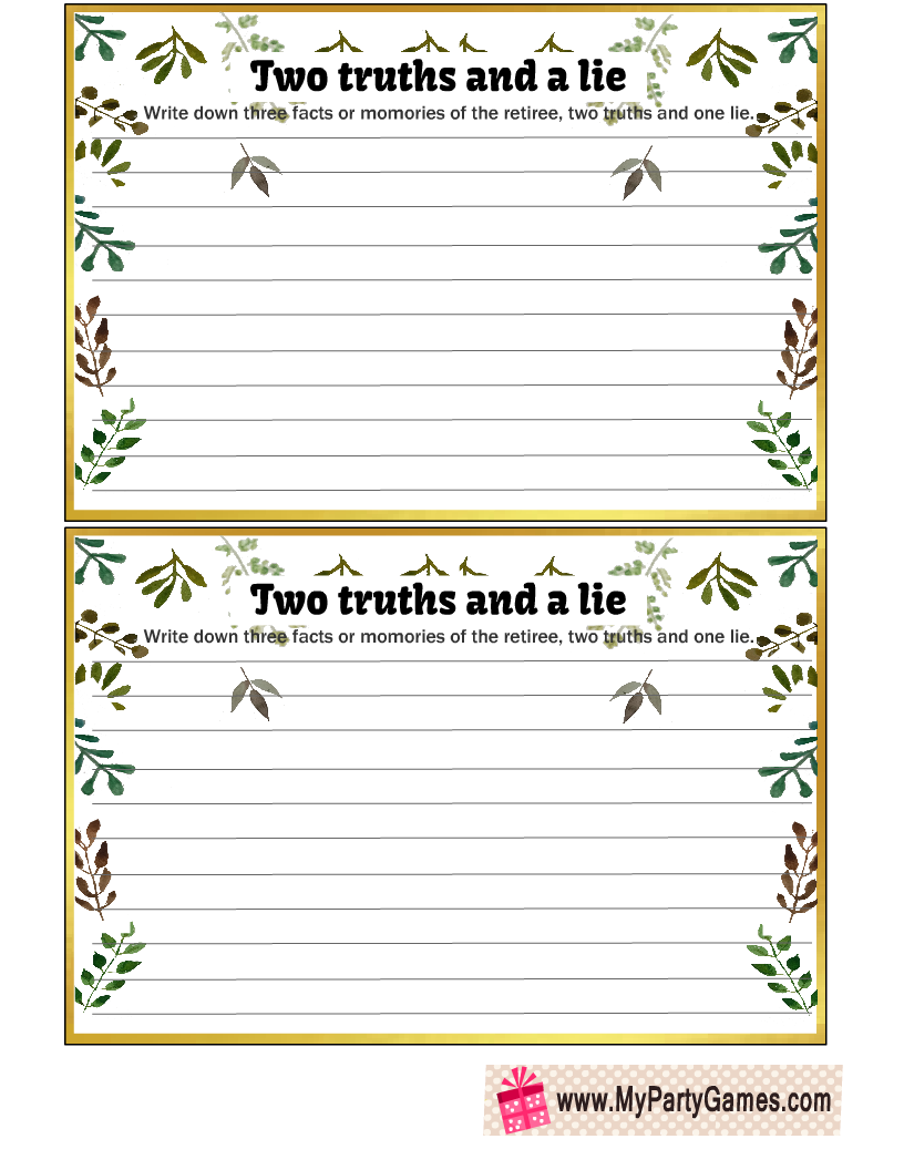 Two Truths and a Lie Retirement Party Game Printable