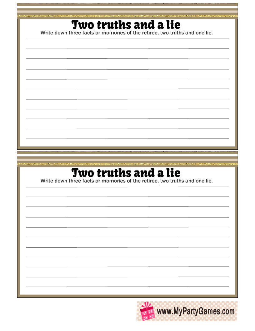 Free Printable Two Truths and a Lie Retirement Party Game