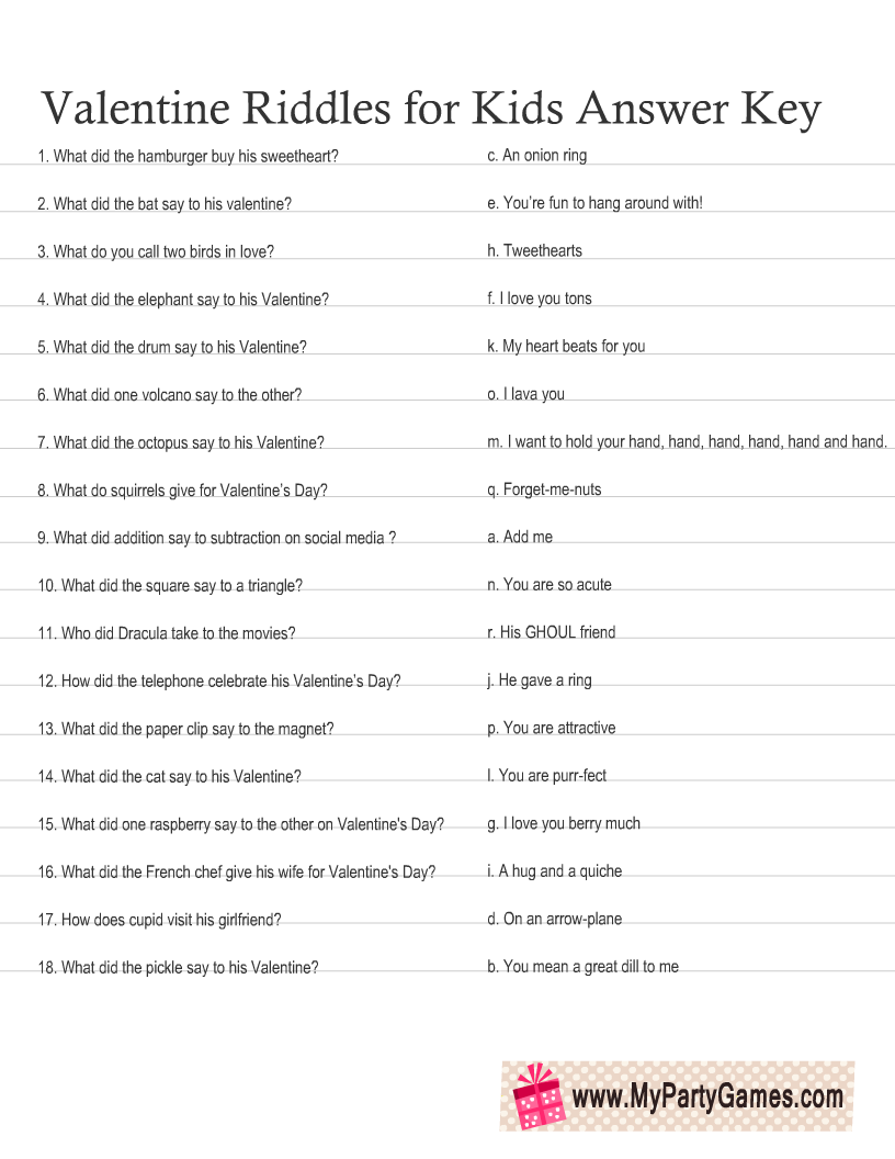 Free Printable Valentine s Day Riddles For Kids