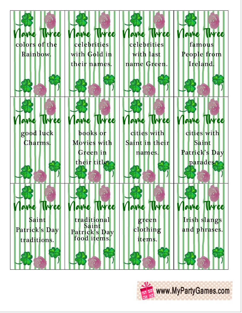 Five-Second Saint Patrick's Day Game Free Printable