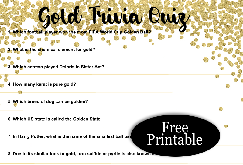 Free Printable Gold Trivia Quiz with Answer Key