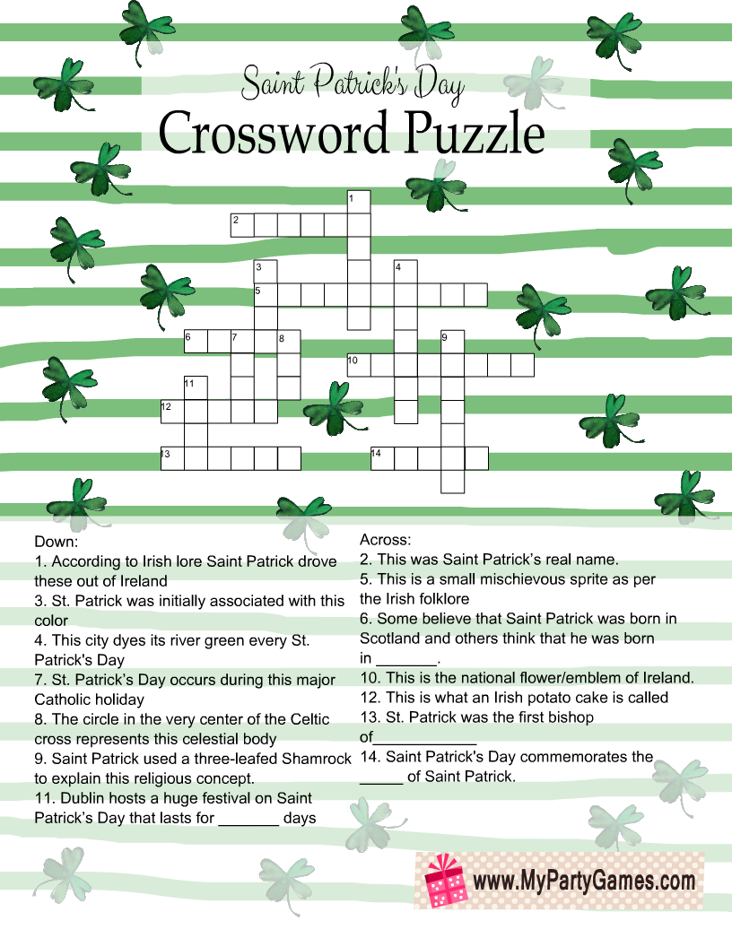 Free Printable Saint Patrick's Day Crossword Puzzle