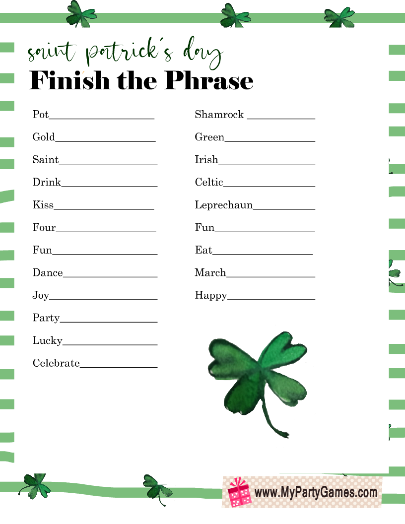 Free Printable Saint Patrick's Day Finish the Phrase Game