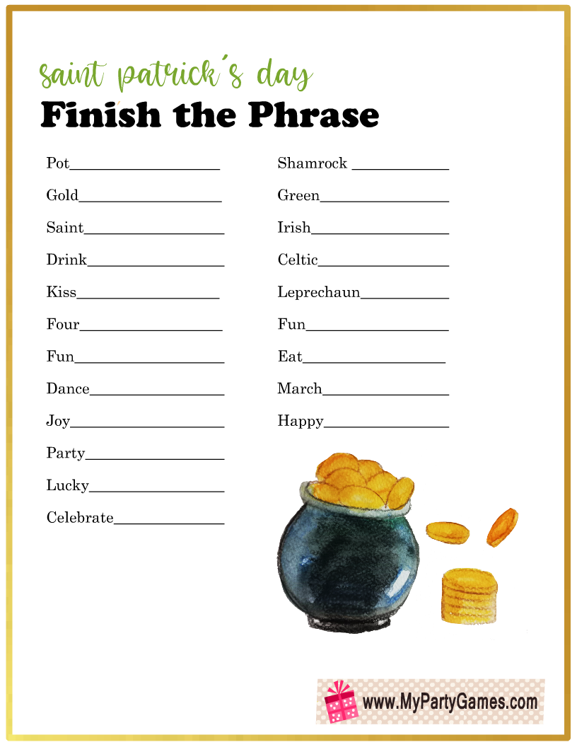 Saint Patrick's Day Finish the Phrase Game Printable
