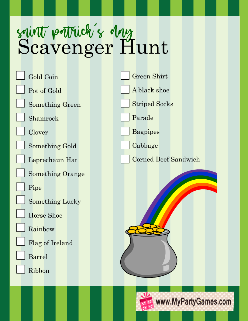 Saint Patrick's Day Scavenger Hunt Game Printable