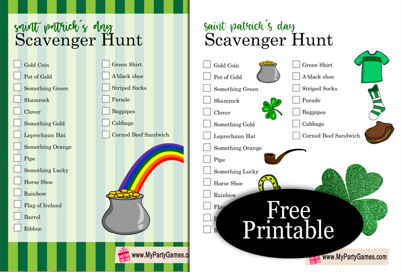 Free Printable Saint Patrick's Day Scavenger Hunt Game