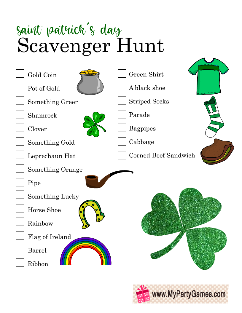 Free Printable Saint Patrick's Day Scavenger Hunt Game