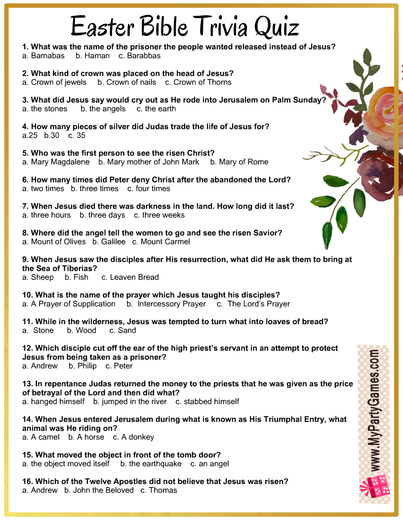 Free Printable Easter Bible Trivia Quiz with Answer Key