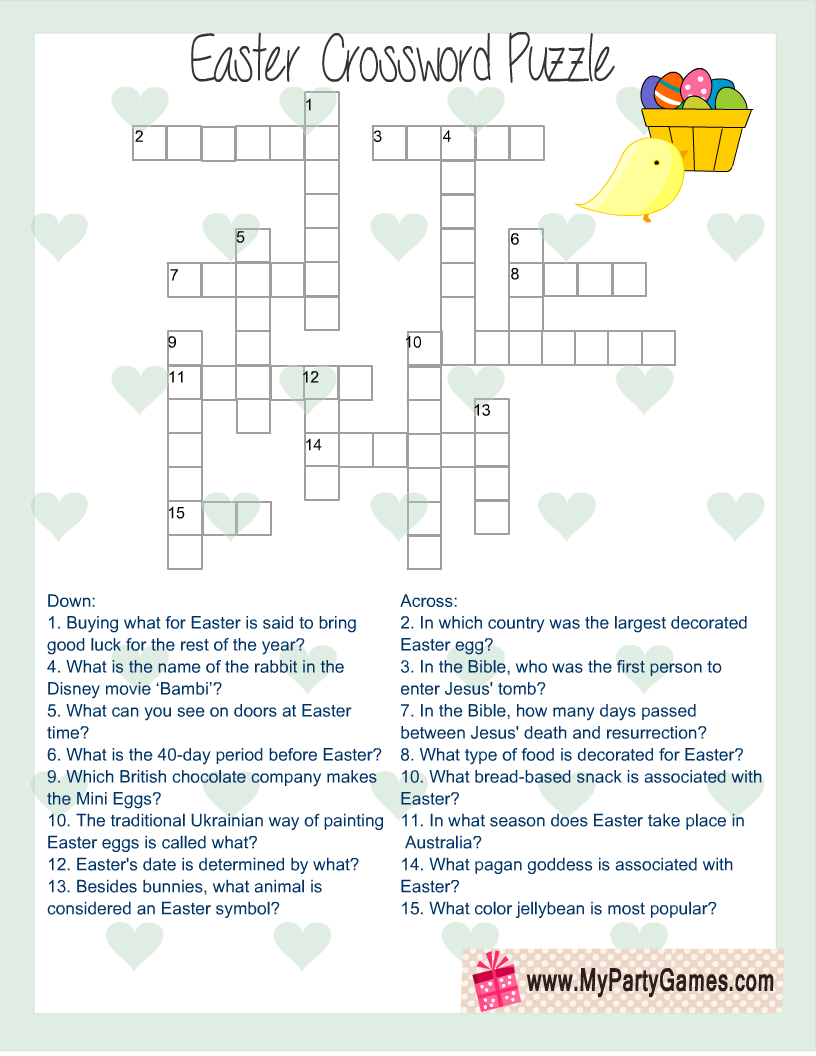 Free Printable Easter Crossword Puzzle with Key