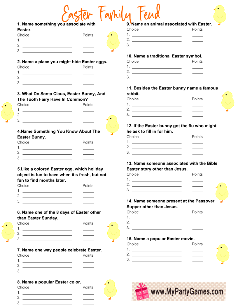 Free Printable Easter Feud, Family Feud-inspired Game