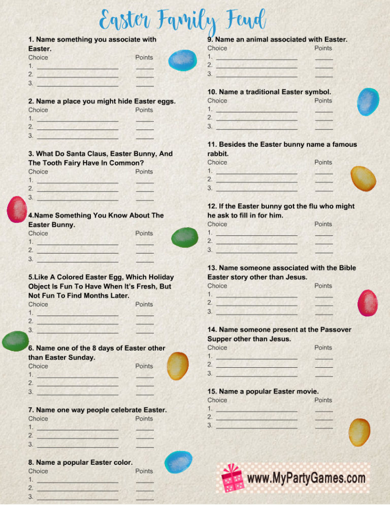 Free Printable Easter Feud Family Feud inspired Game Free Printable Easter Feud Family Feud inspired Game