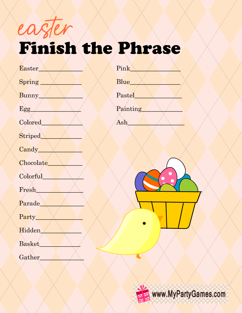 Finish the Phrase Game for Easter, Free Printable