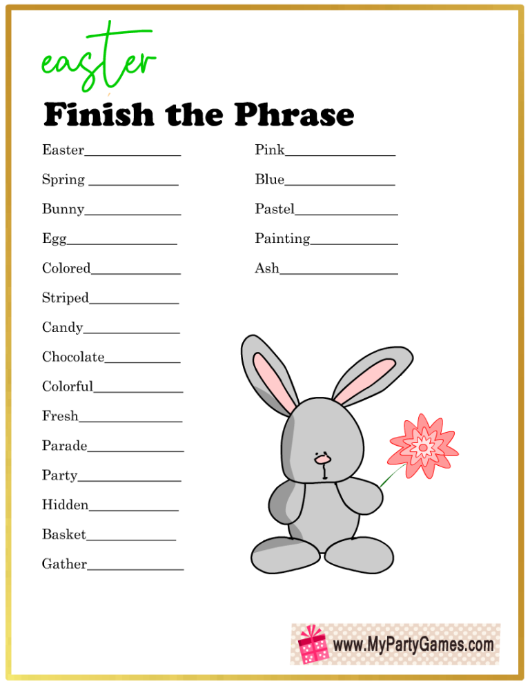 Free Printable Finish the Phrase Game for Easter