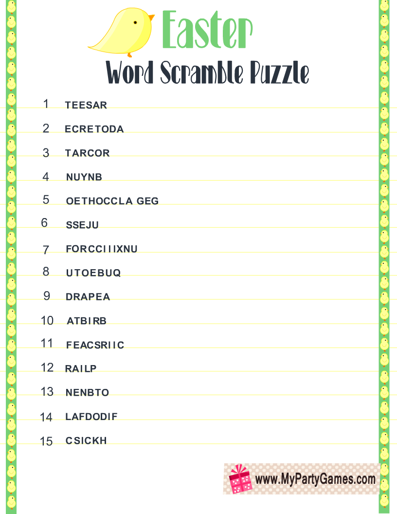 Easter Word Scramble Puzzle Free