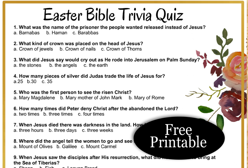 Free Printable Easter Bible Trivia Quiz with Answer key