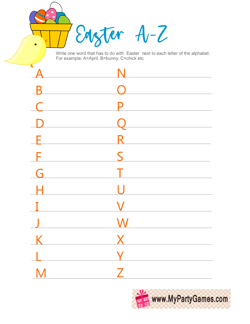 Free Printable Easter A to Z Game 