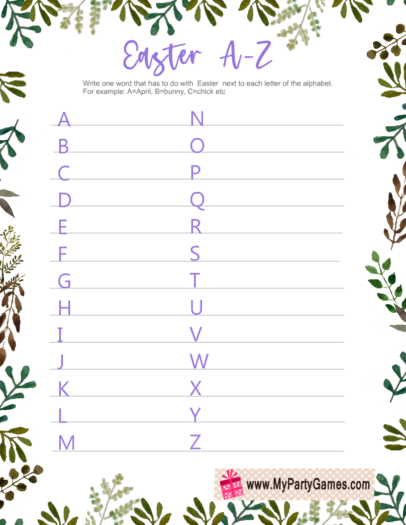 Easter A to Z Game Free Printable 