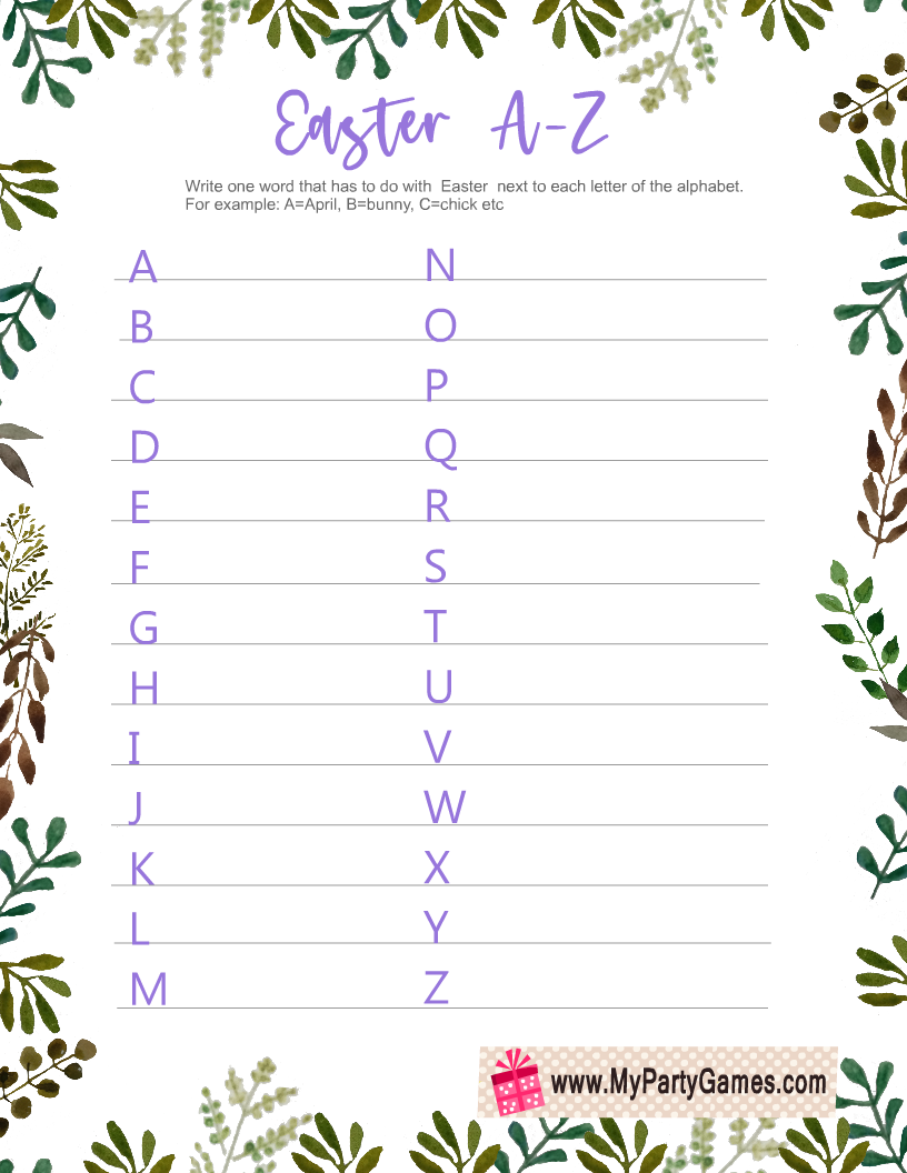Easter A to Z Game Free Printable