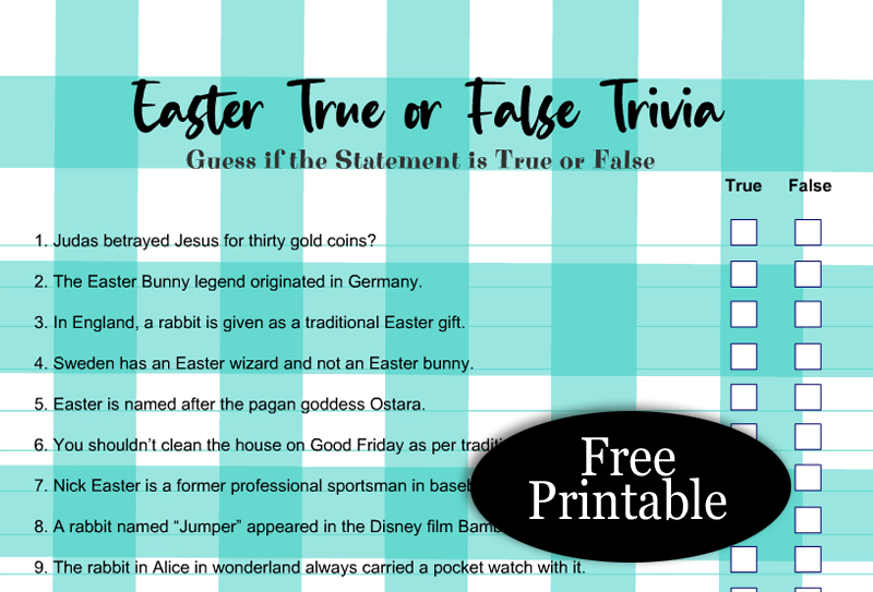 Free Printable Easter True or False Trivia Quiz
