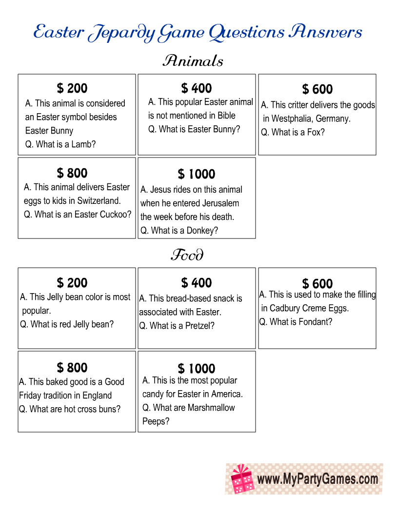 Free Printable Jeopardy-inspired Game for Easter Answers and Questions 1