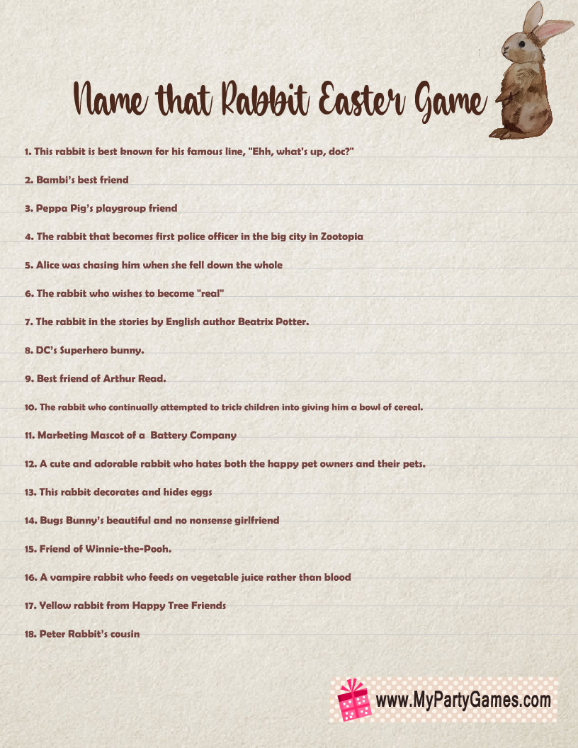 Name that Rabbit, Free Printable Easter Matching Game