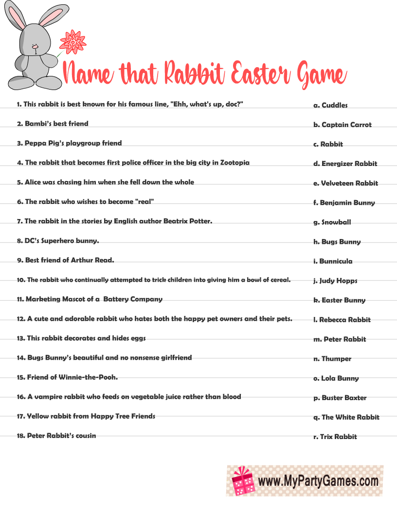 Name that Rabbit, Easter Game Printable