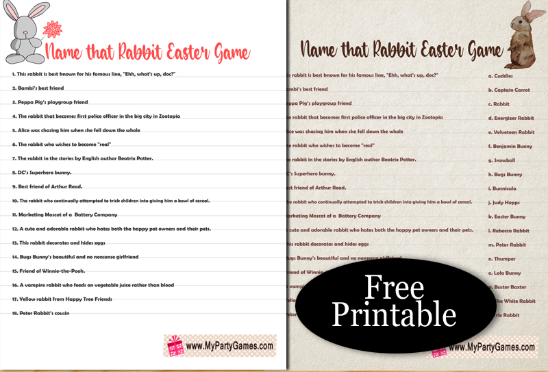 Name that Rabbit, Free Printable Easter Game