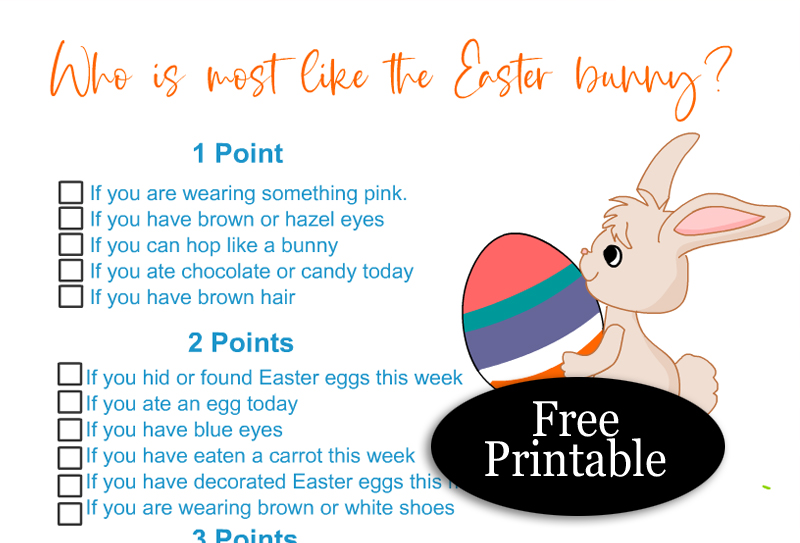 Who is most like the Easter Bunny? Free Printable Game