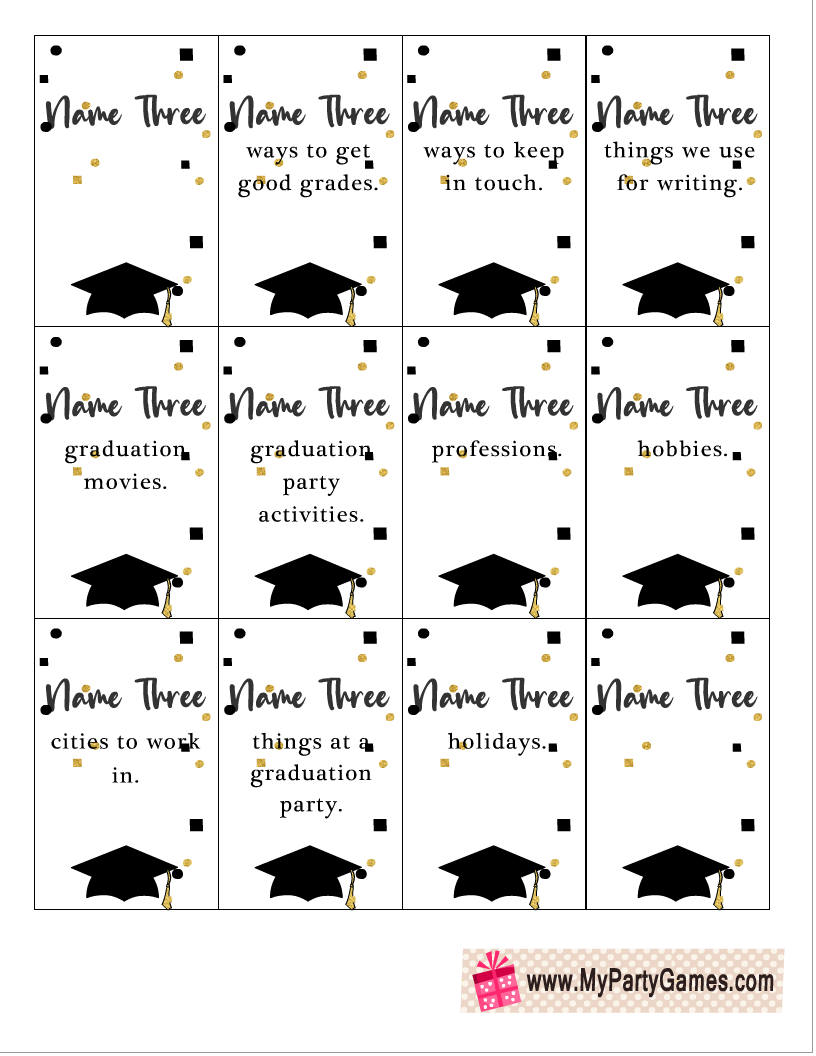 Printable Five-Second Game for Graduation Party sheet 2