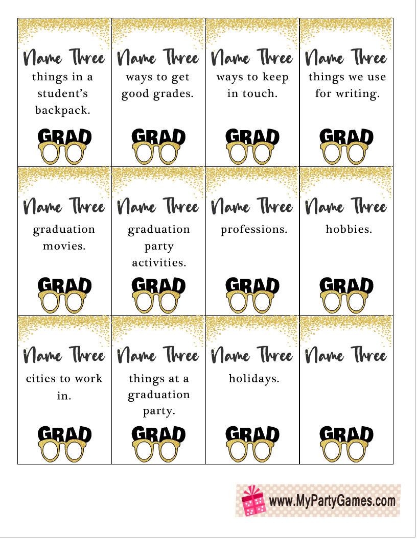 Free Printable Five-Second Game for Graduation Party sheet 2