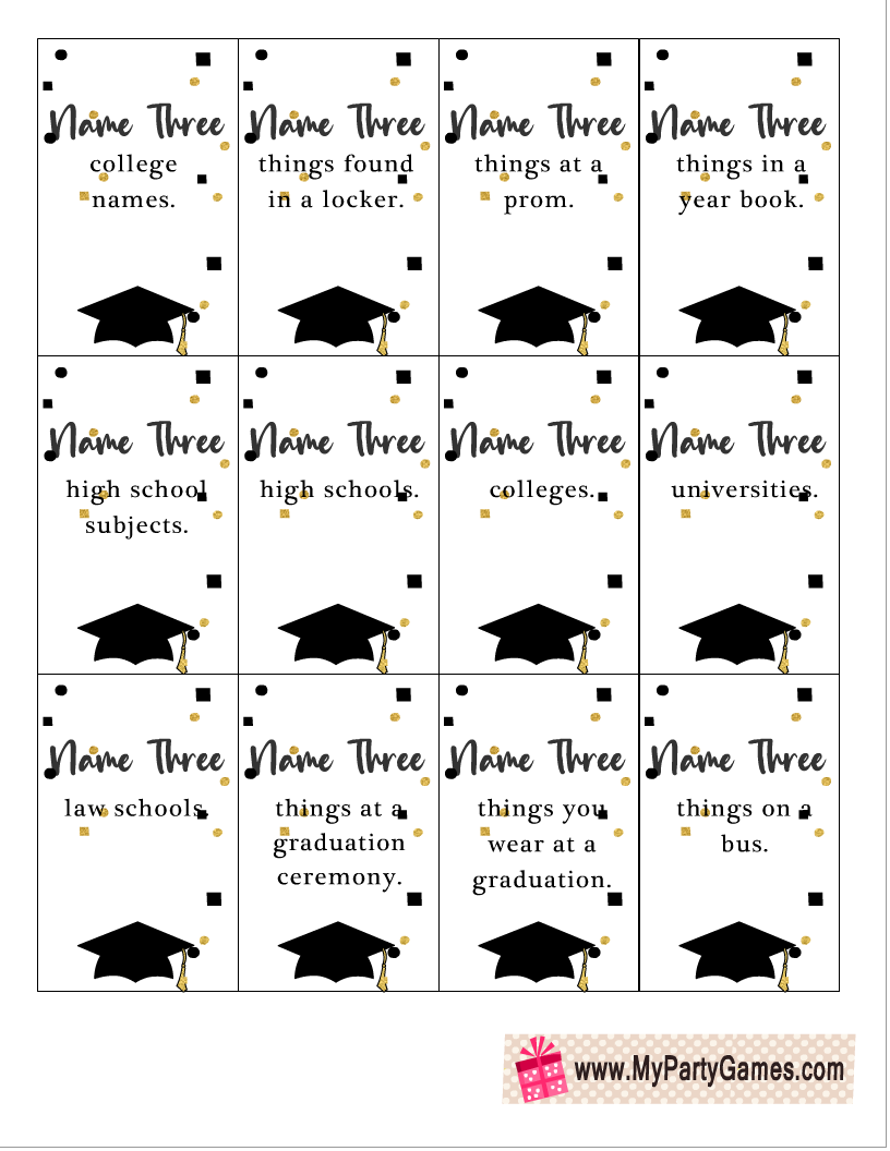 Printable Five-Second Game for Graduation Party